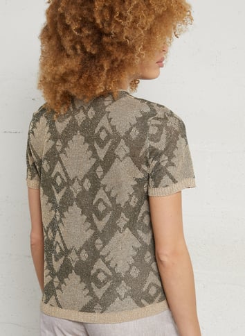 Straight round neck sweater in printed knit MOMONI Green